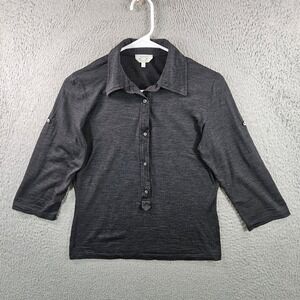 MaxMara Women's Charcoal Gray Button Front 3/4 Sleeve Collared Shirt Size L